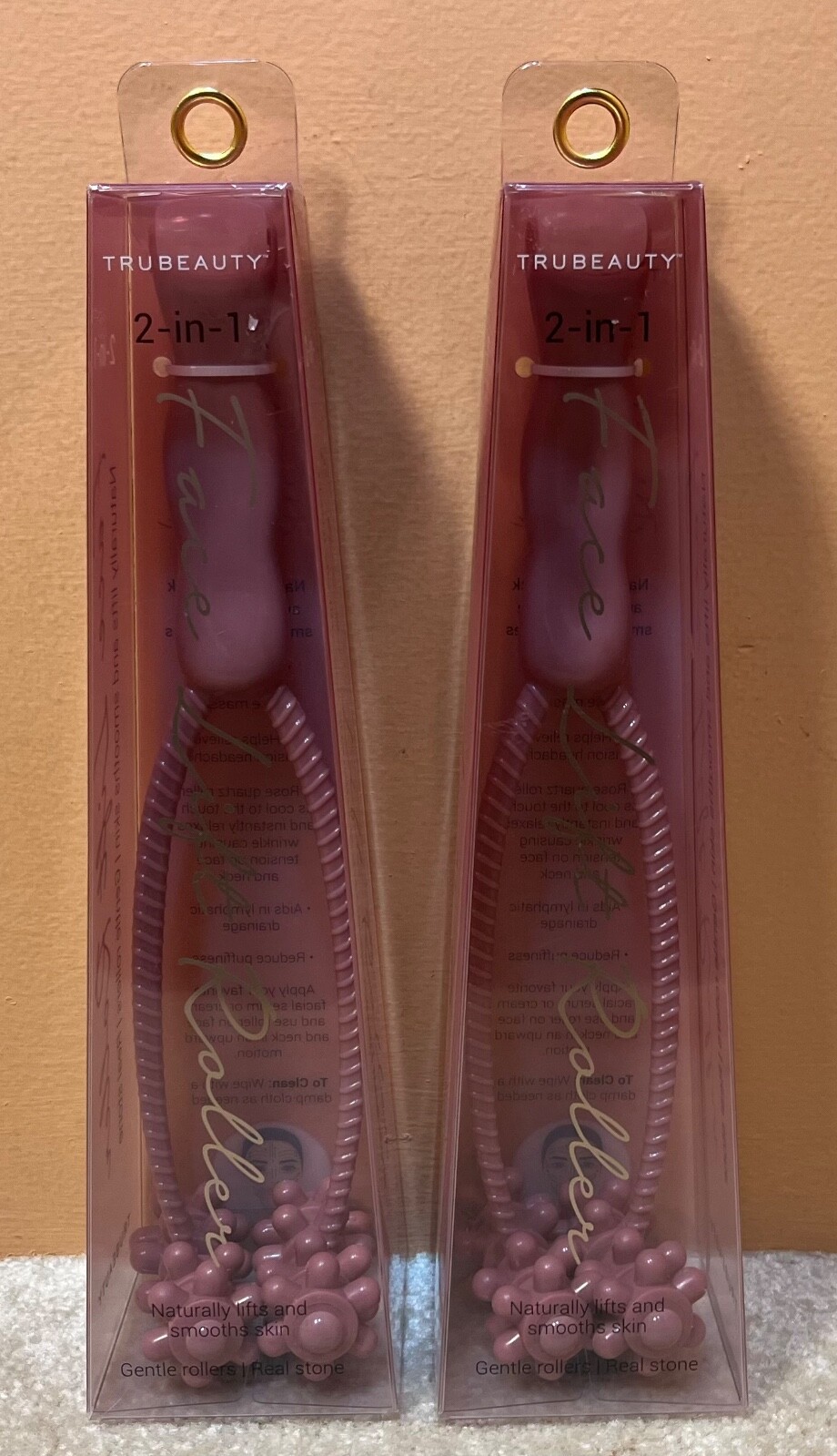 2 TRUBEAUTY 2-in-1 Face & Neck Lift Roller Massager Facial Lines Aging Care NEW