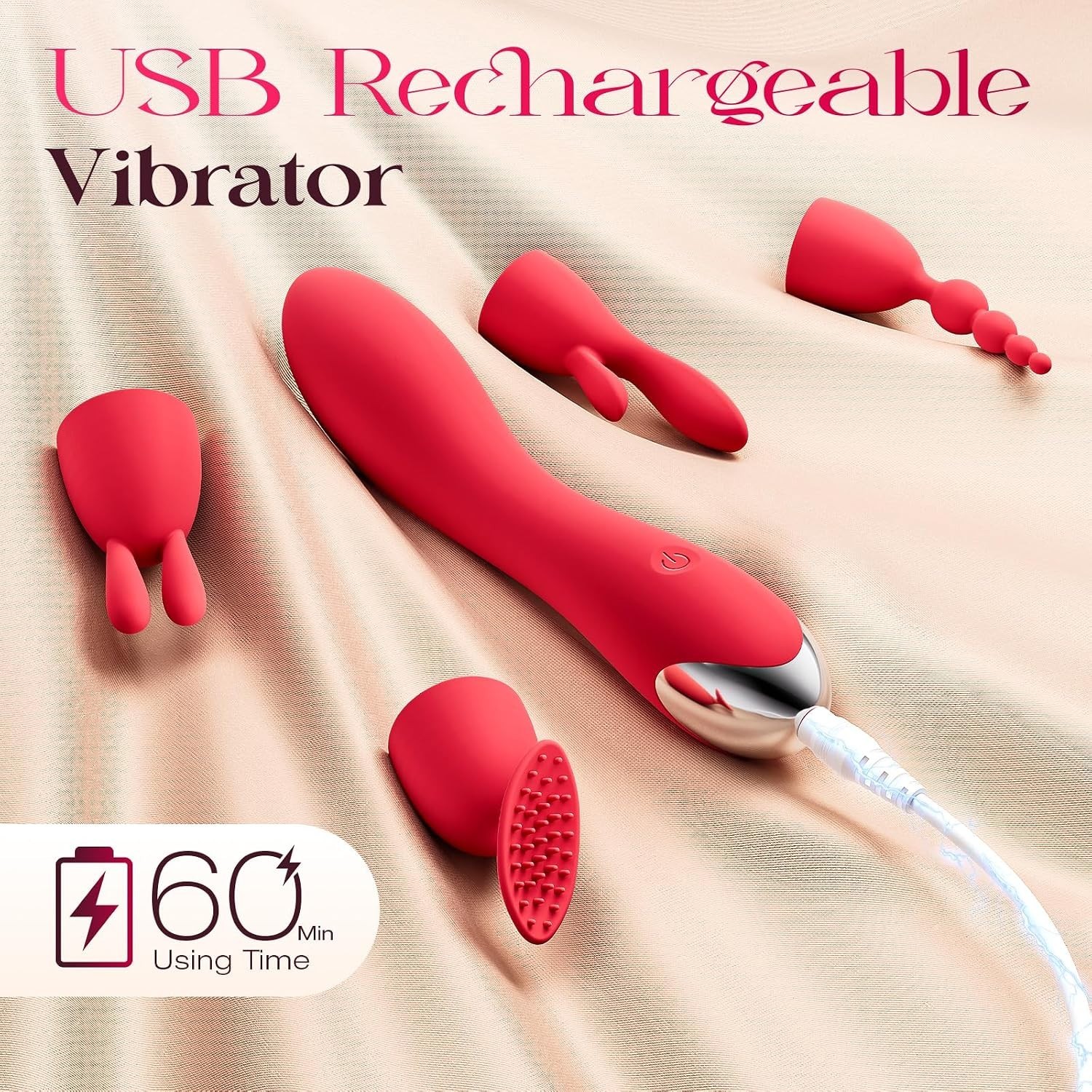APP Control Rechargeable Personal Massager Kit 4 Heads Waterproof Red Toy