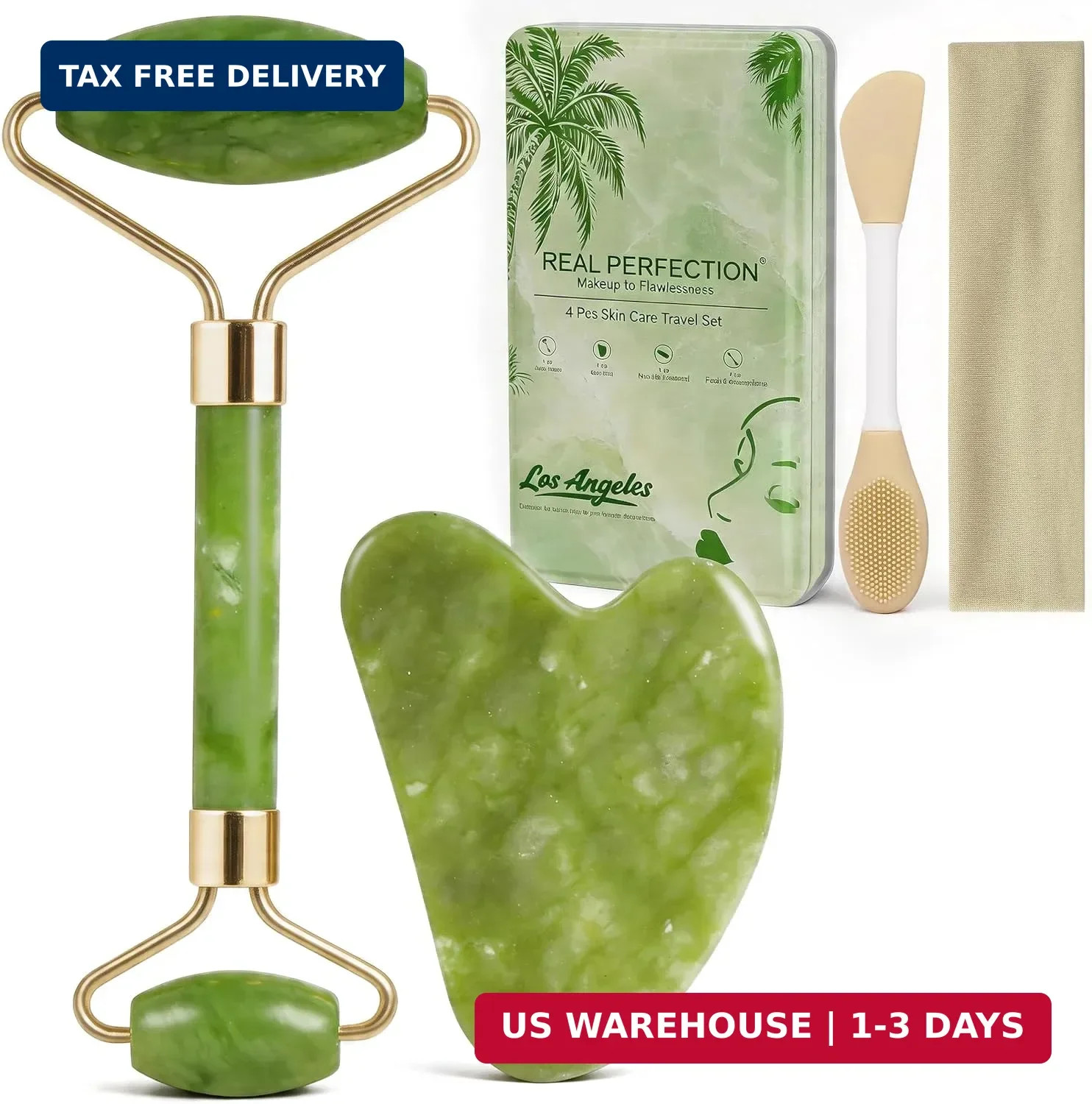 Real Perfection Gua Sha Facial Tools Face Roller for Wrinkles Jade Roller and Gu