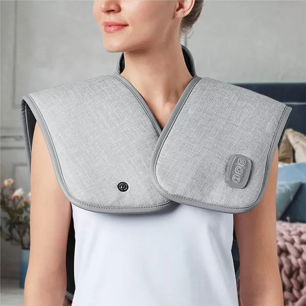SHARPER IMAGE HEATED NECK SHOULDER MASSAGER WRAP ELECTRIC POLYESTER – GRAY