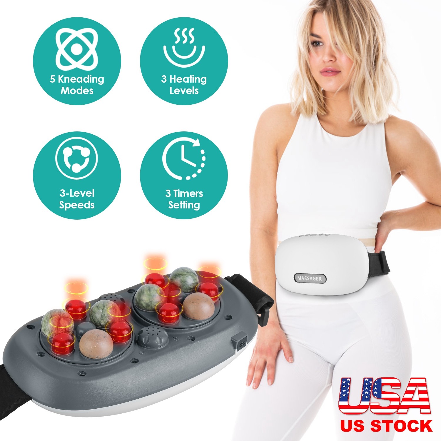 Electric Abdominal Massager Belly Cellulite Massager Belt for Stomach Pain White