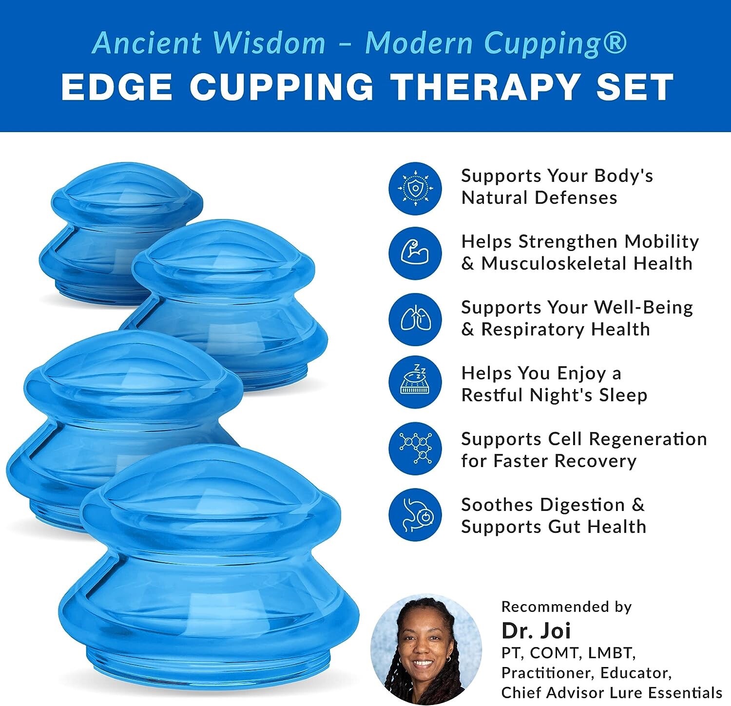 Lure Essentials Body Cupping Therapy Set, BLUE – 8 Cups (Flex)