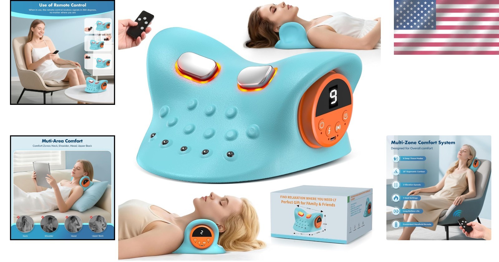 Multi Directional Neck and Shoulder Massager with Remote Control for Pain Relief