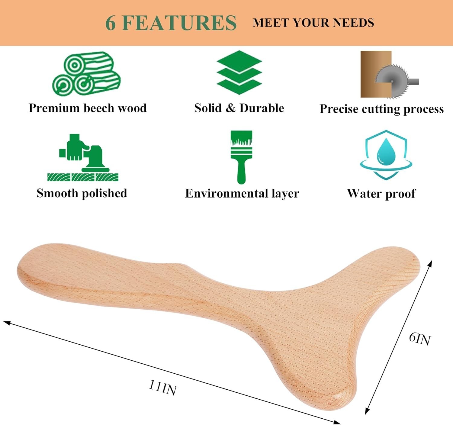 Compact Wooden Massage Tool for Lymphatic Health & Muscle Release – 11×6 in