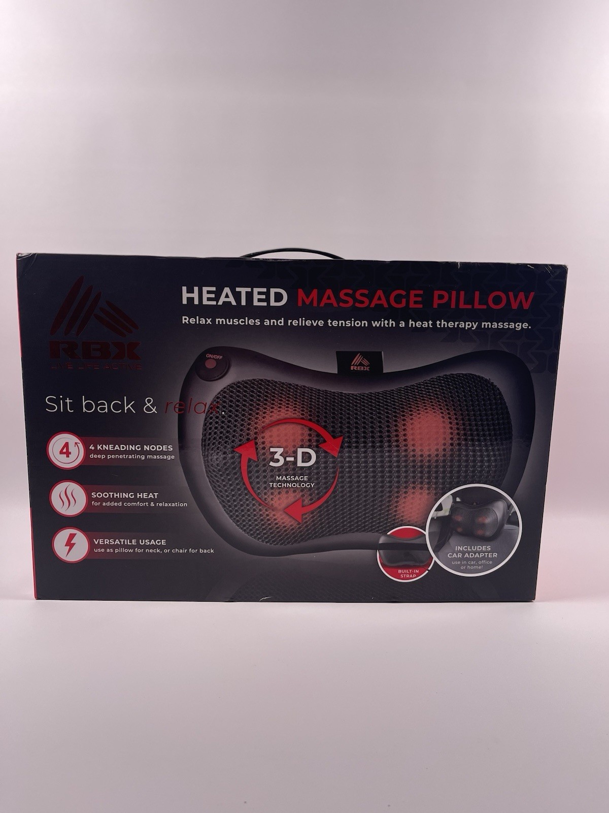RBX Heated Massage Pillow for Home/Office/Car Includes Car Adapter New Sealed