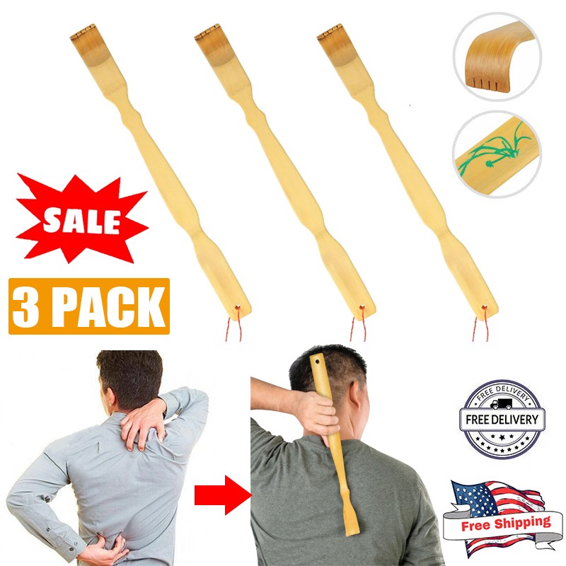 3pcs Unisex Wooden Bamboo Back Scratcher Long Handle Back Scratchers for Adults