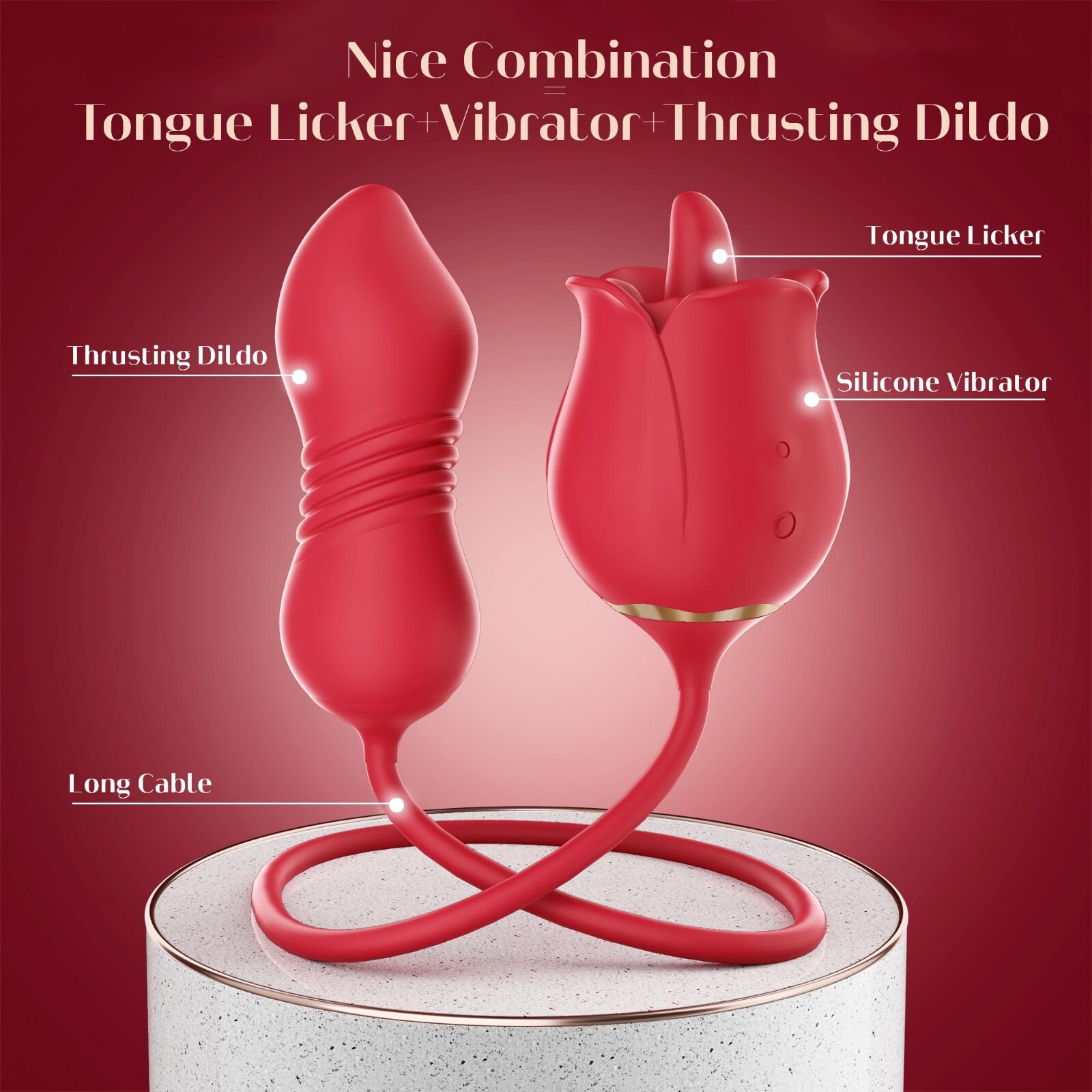 Rose Toys- 3in1 Toys Stimulator for Women with 9 Tongue & Thrusting