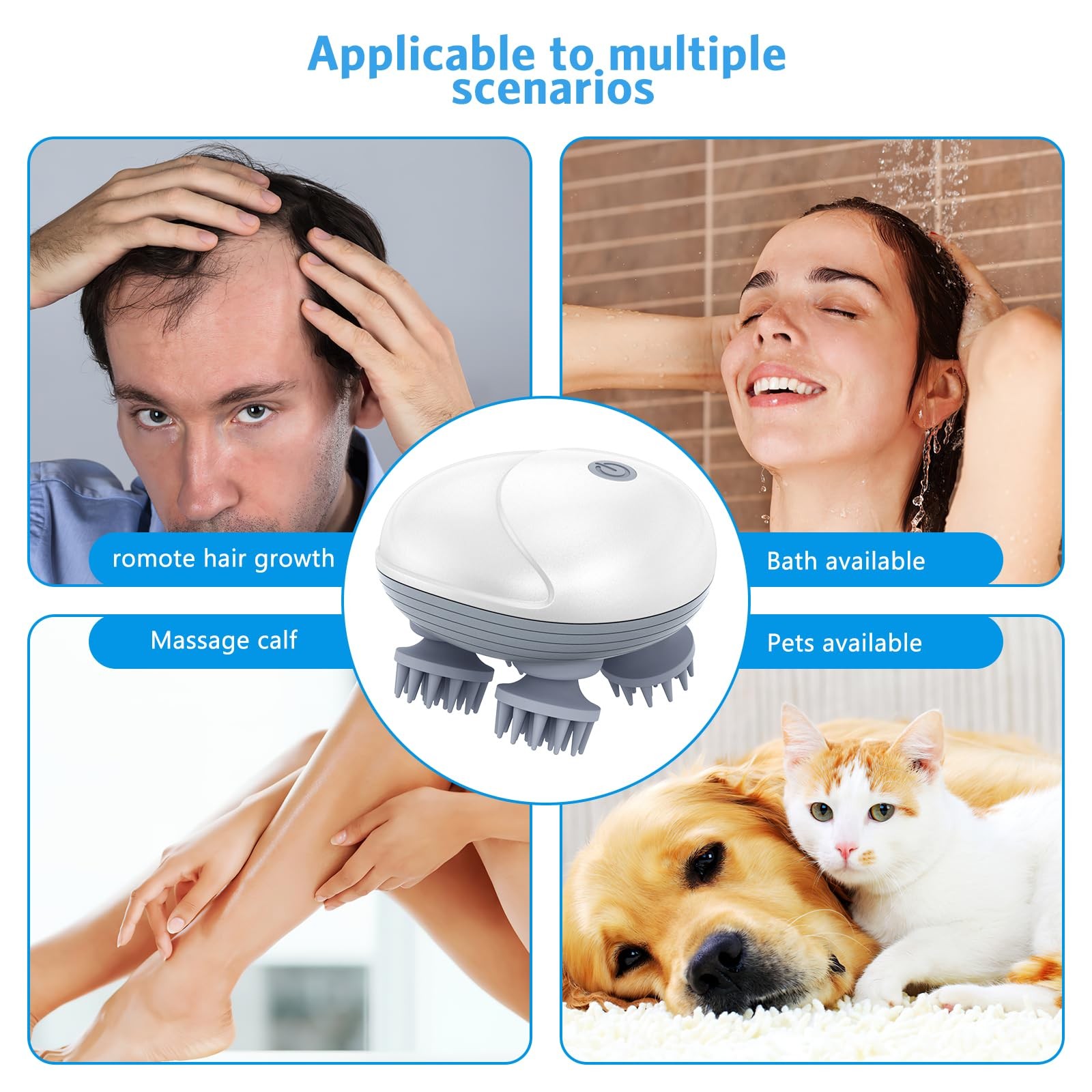 Handheld Cat Massager, Electric Scalp Massager, 4 Massage Heads, Scalp and Ba…