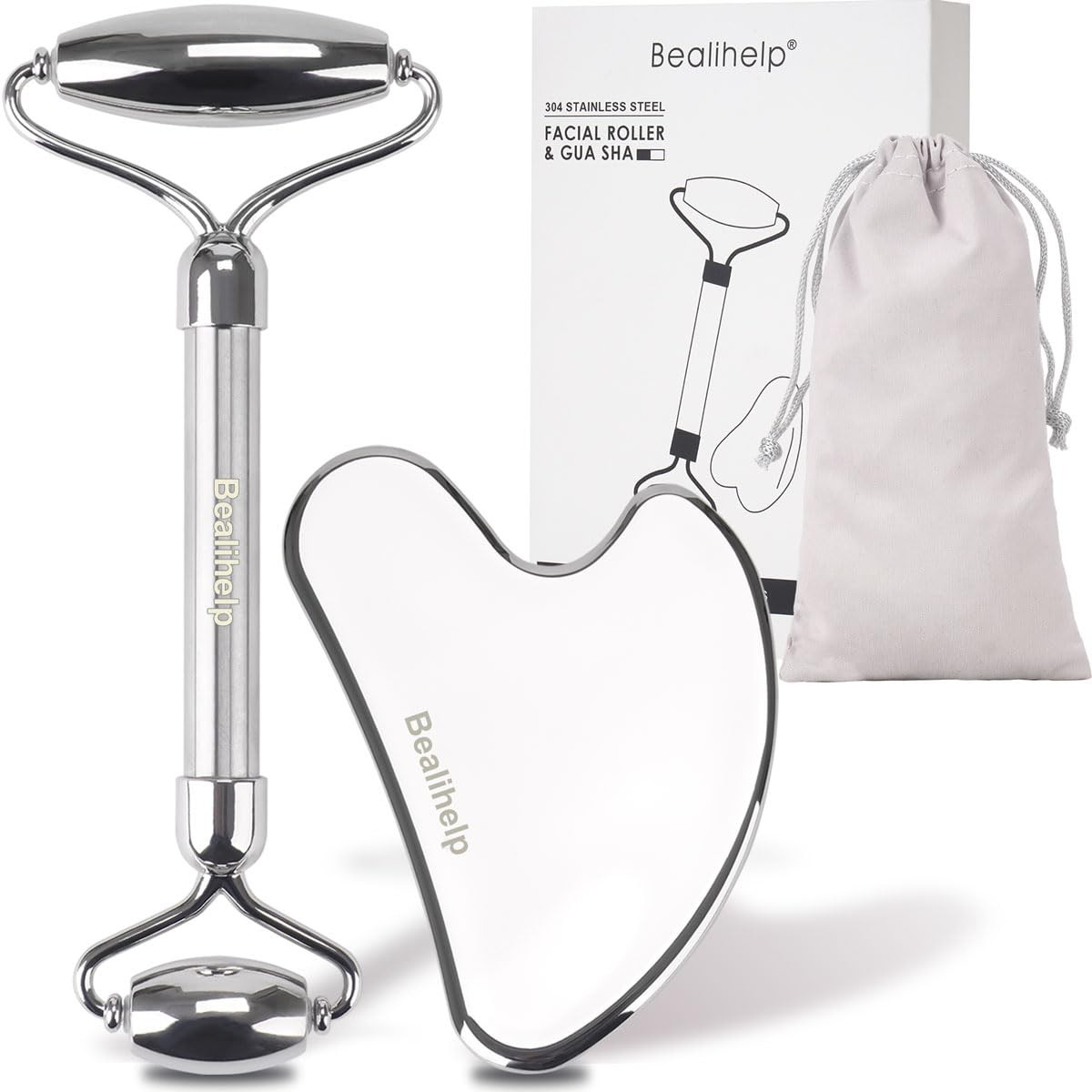Bealihelp Face Roller and Gua Sha, + Stainless Steel