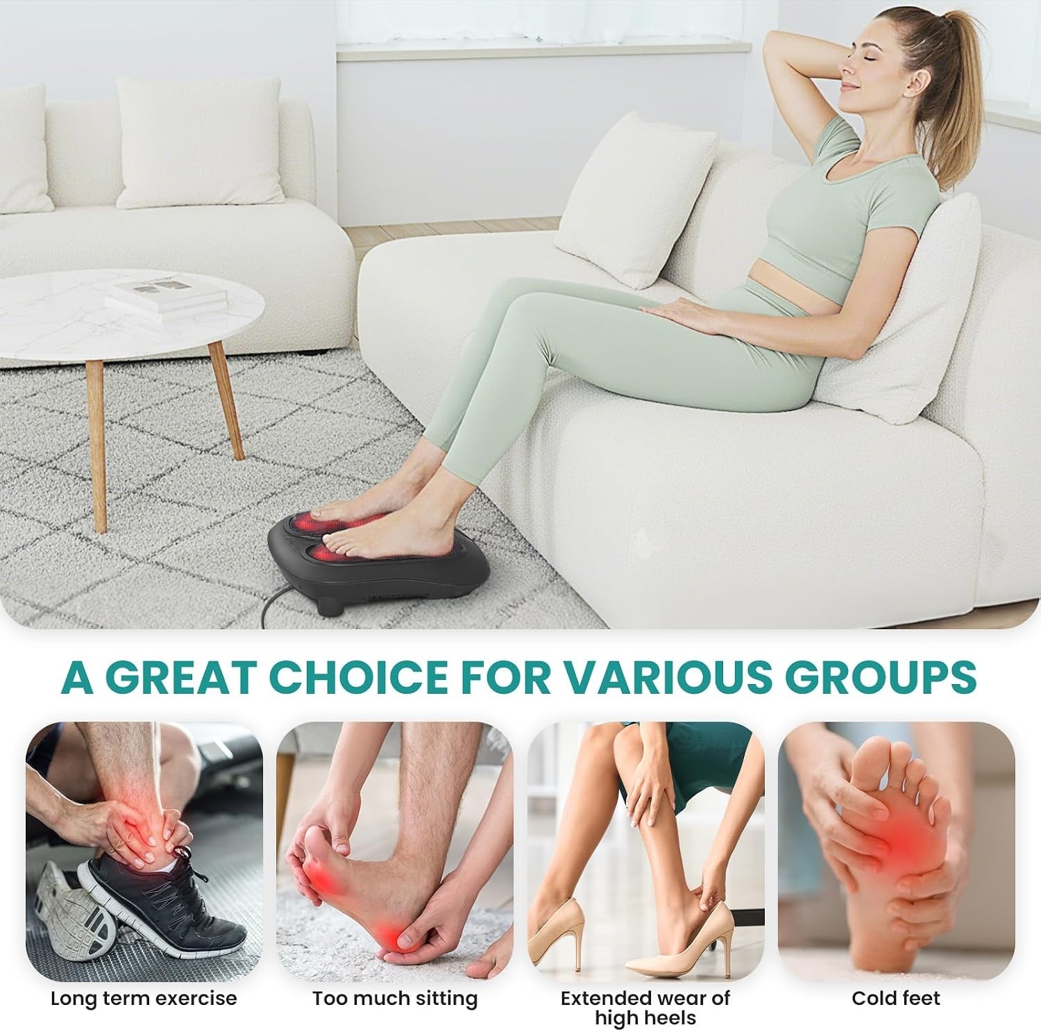 6-Node Heated Foot Massager for Stress Relief | Perfect for Home & Office Use