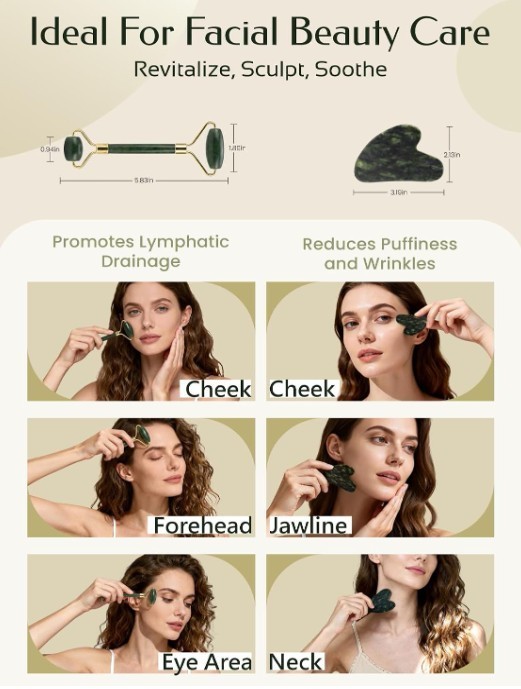 Jade Face Massage Roller Gua Sha Set Facial Beauty Tool Anti Aging Eye Neck Body