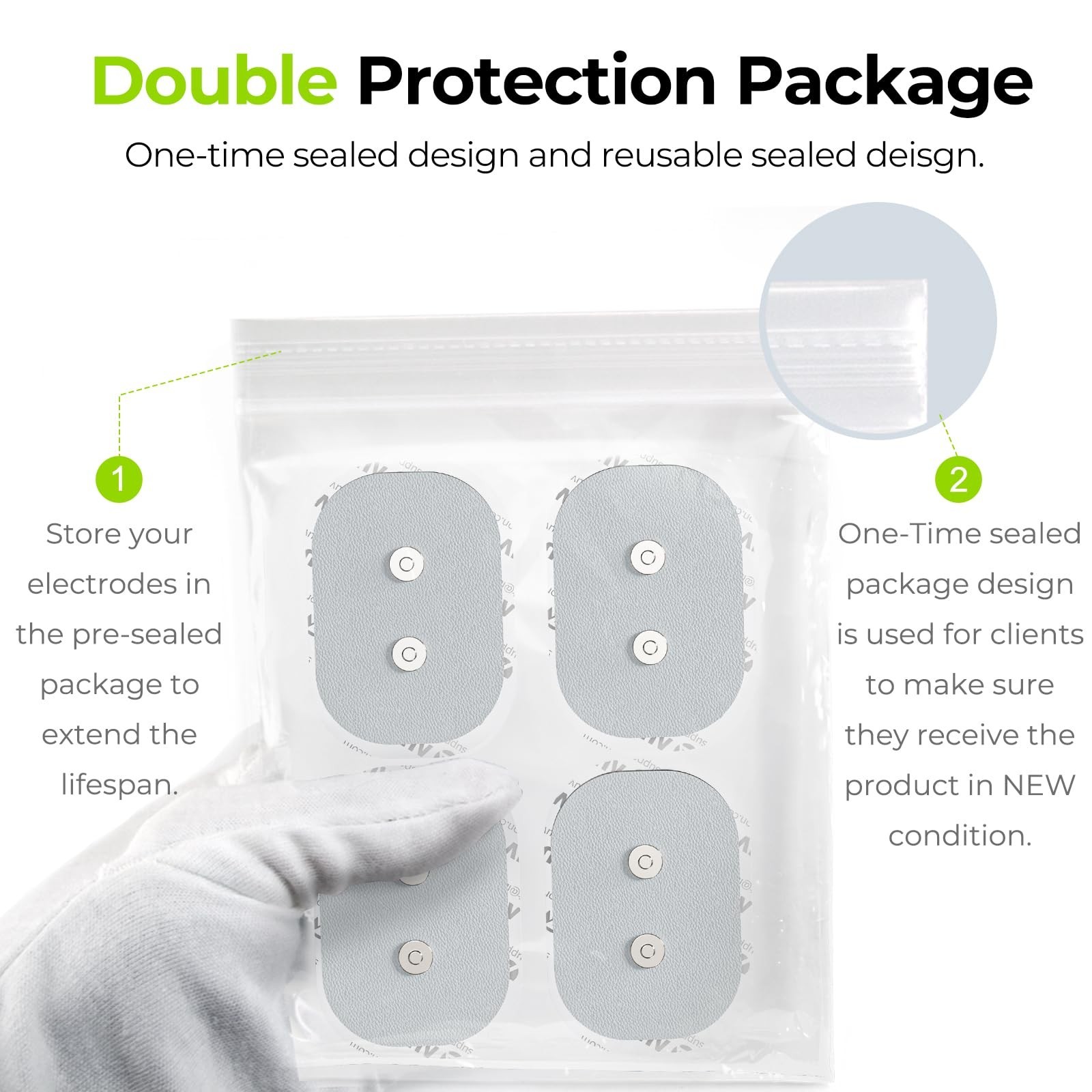 Wireless TENS Unit Replacement Pads – 12-Pack, Reusable, Skin-Friendly, 2 Sizes
