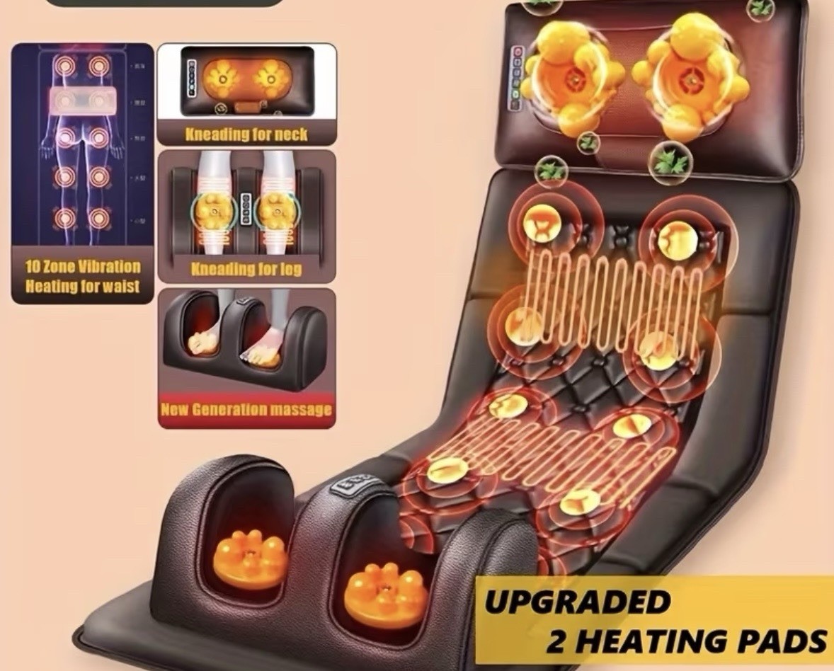 Full Body Massage Mattress w/ Heat & 10 Point Vibration Cushion Neck Support