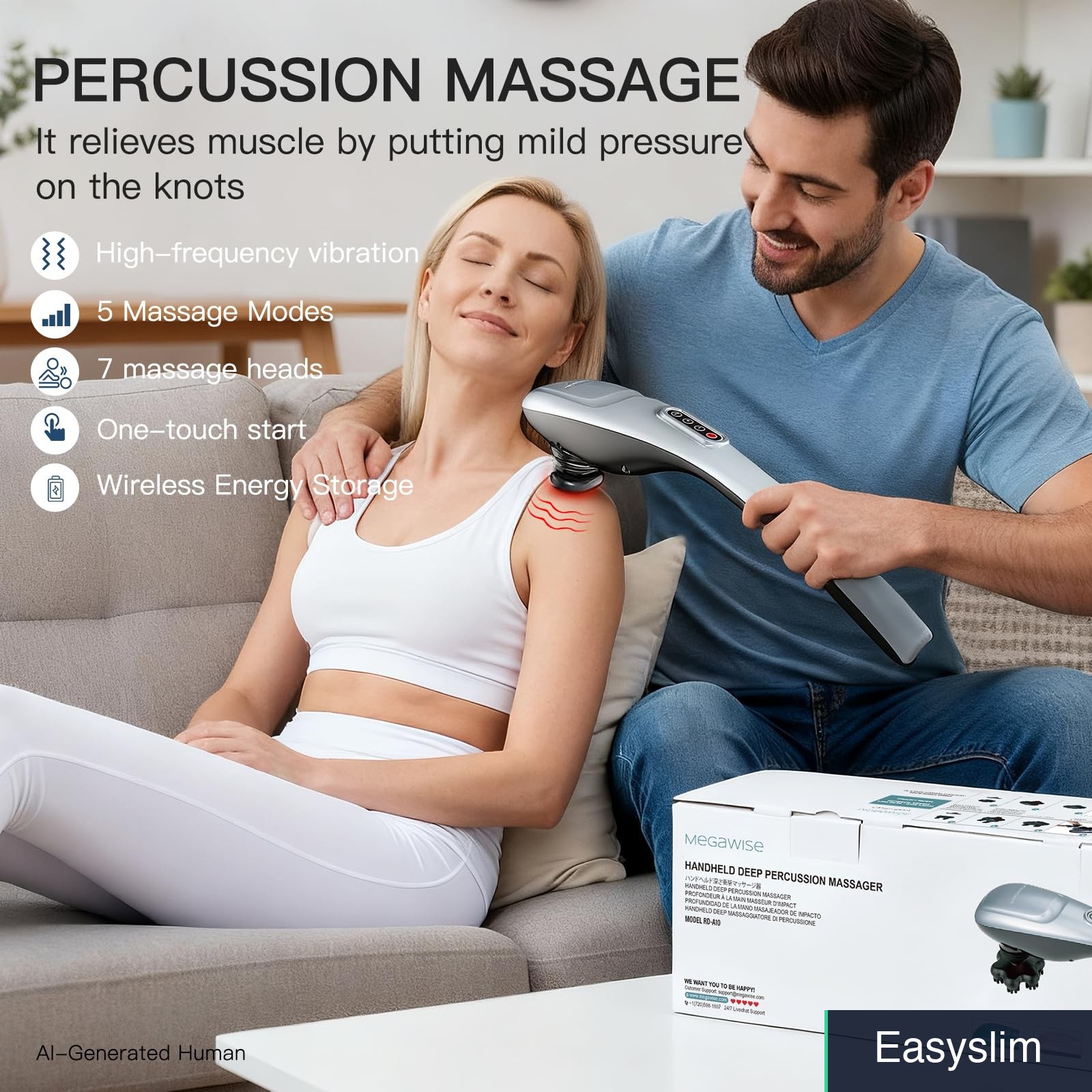 Deep Tissue Percussion Massager Cordless Handheld 7 Attachments Silver