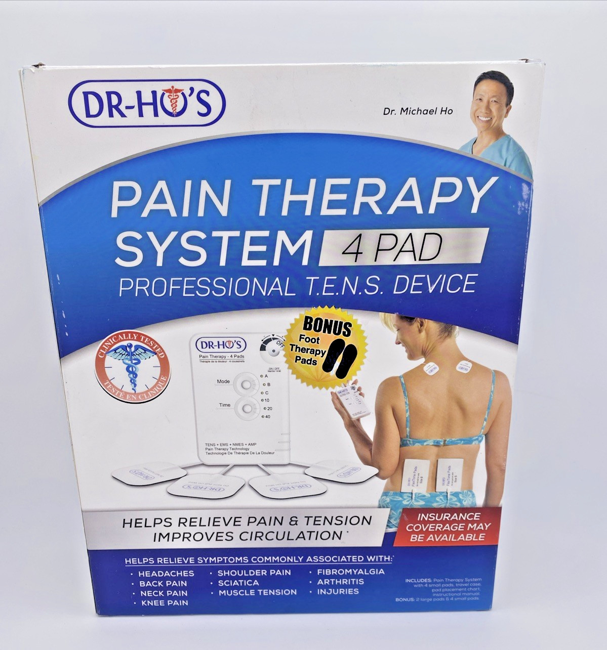 DR-HO’S Pain Therapy System 4-Pad TENS Device Muscle Relief Massager