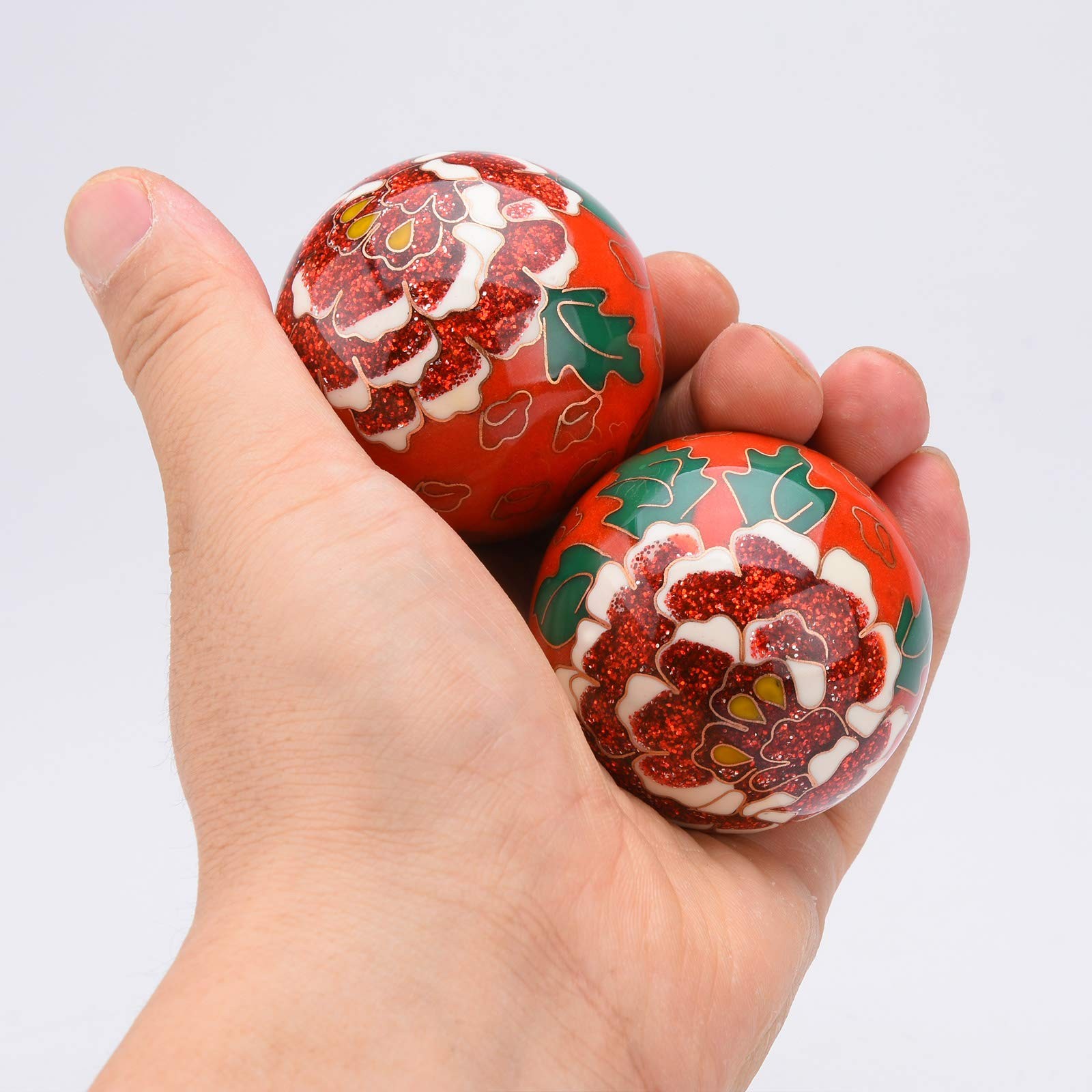 1.97» Chinese Baoding Balls Hand Exercise Massage Balls with Box Red Rose Pa…