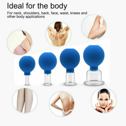 4PC Anti Cellulite Cupping Therapy Set Neck Face Body Glass Vacuum Massage Cups