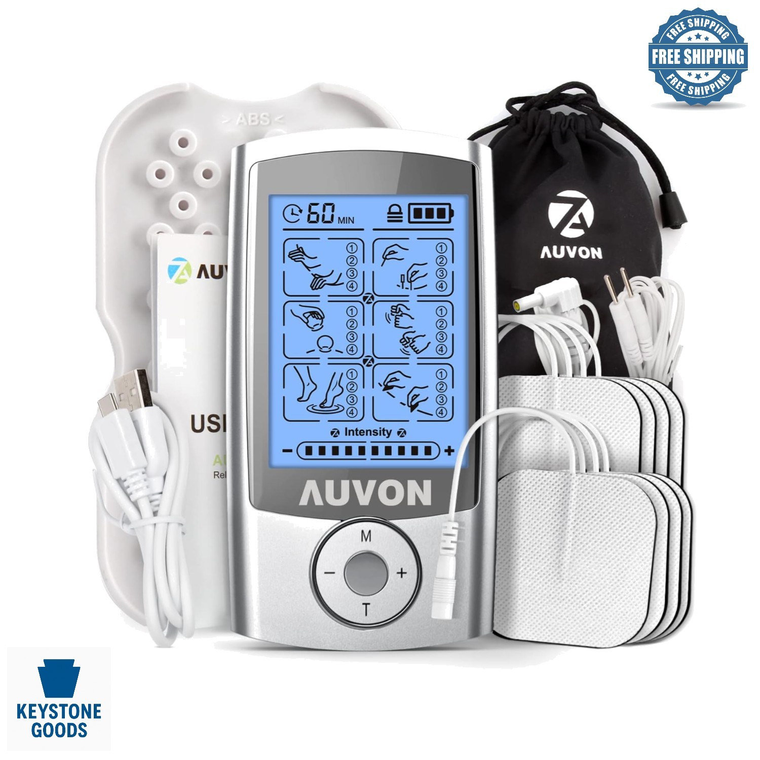 Rechargeable TENS Unit Muscle Stimulator with 24 Modes & 8 Electrode Pads