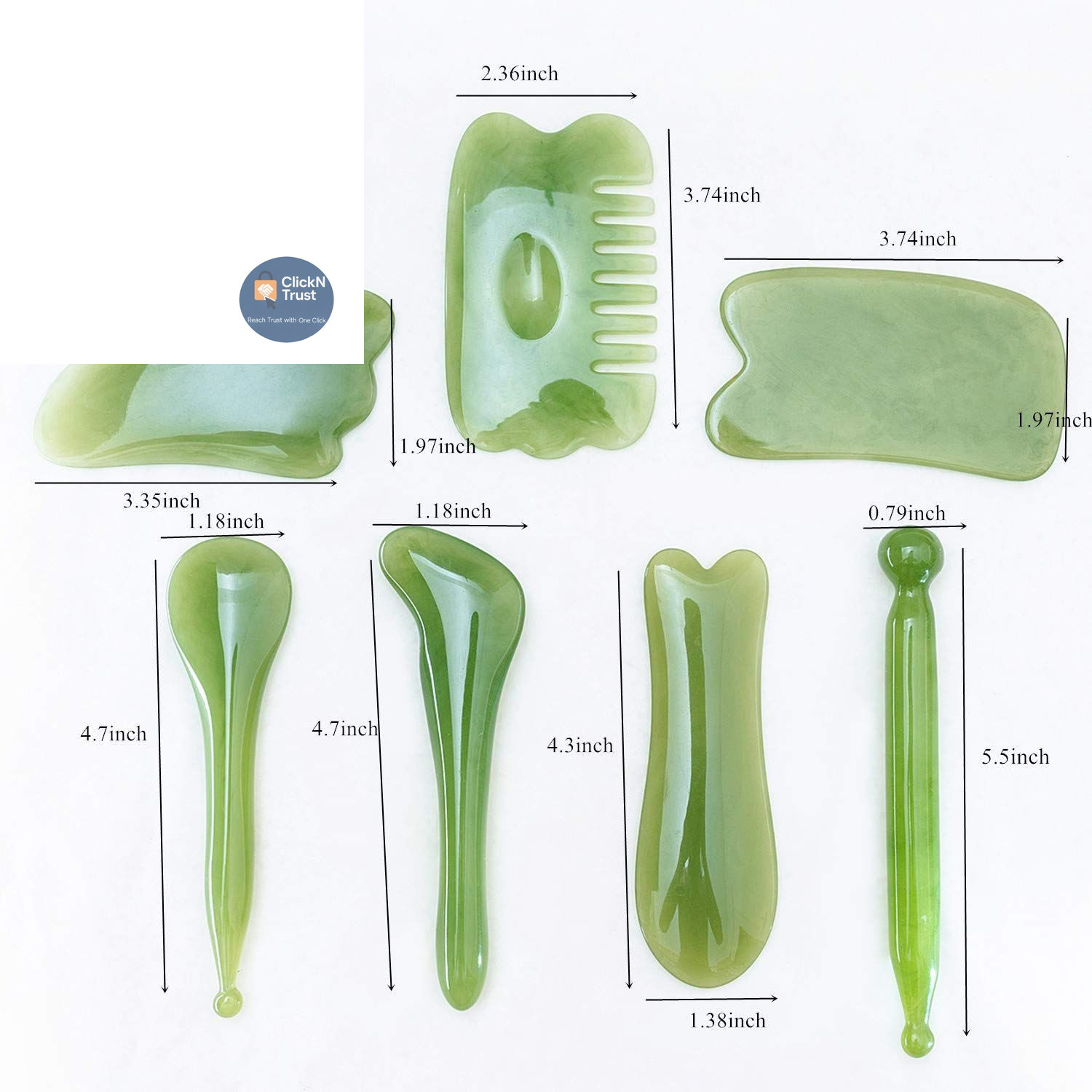 YUYONGTANG 7 Pieces Gua Sha Scraping Massage Tool,Natural 7 Piece Set, Green