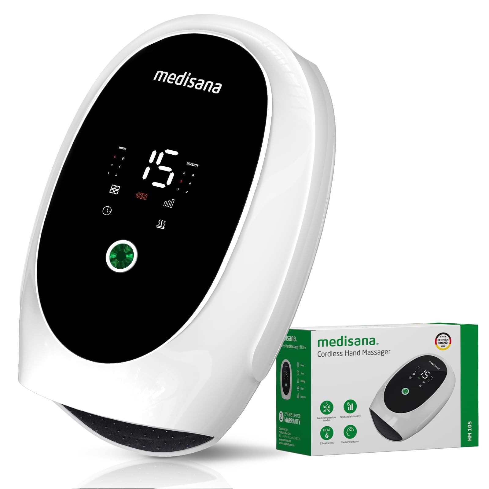 Medisana Hand Massager for Arthritis and Carpal Tunnel, 6 Modes 6 HM105, Whie