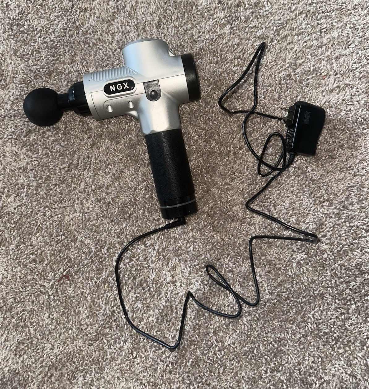 NGX Percussion Massage Gun Handheld Rechargeable Silver/Black w/ Charger