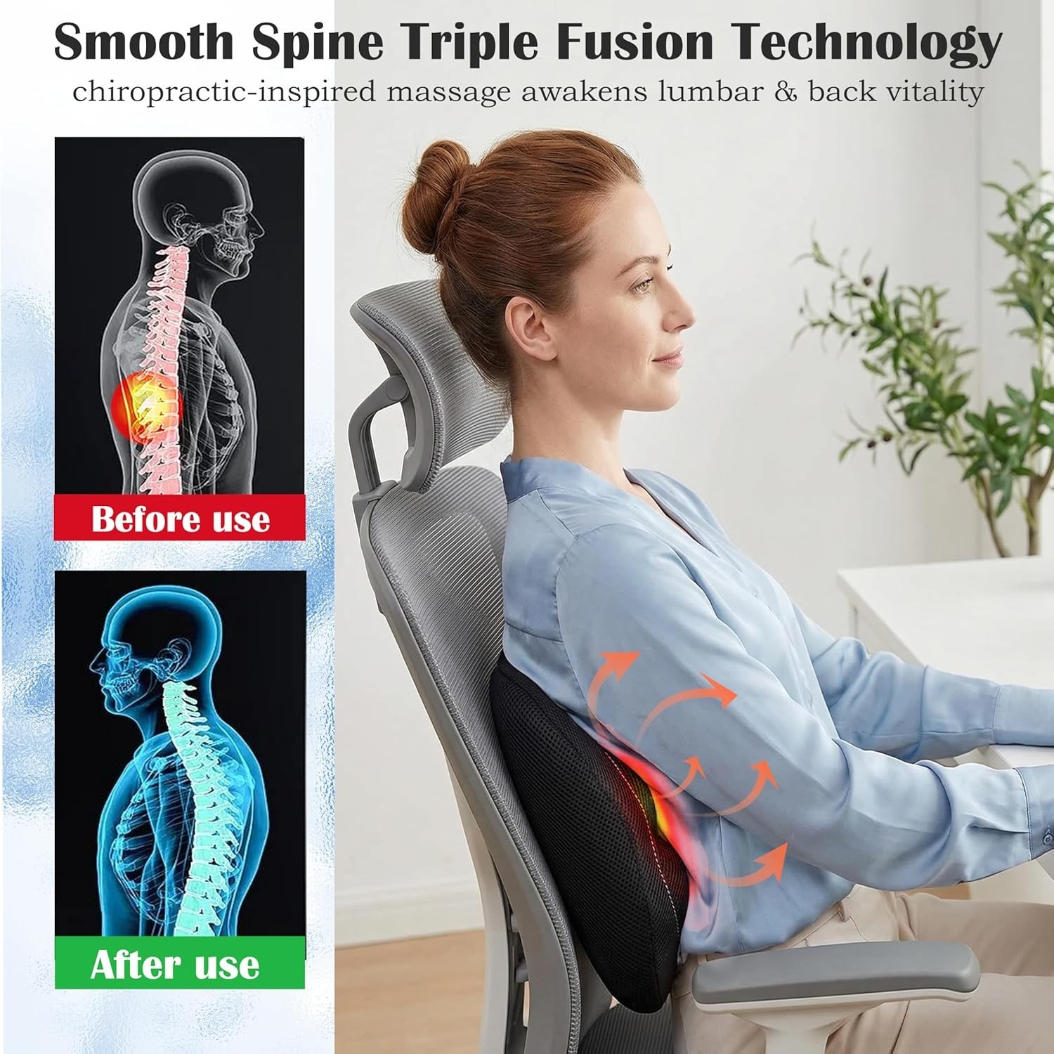 3-in-1 Ergonomic Back Restore Massage Pillow with Heat & Vibration Relief
