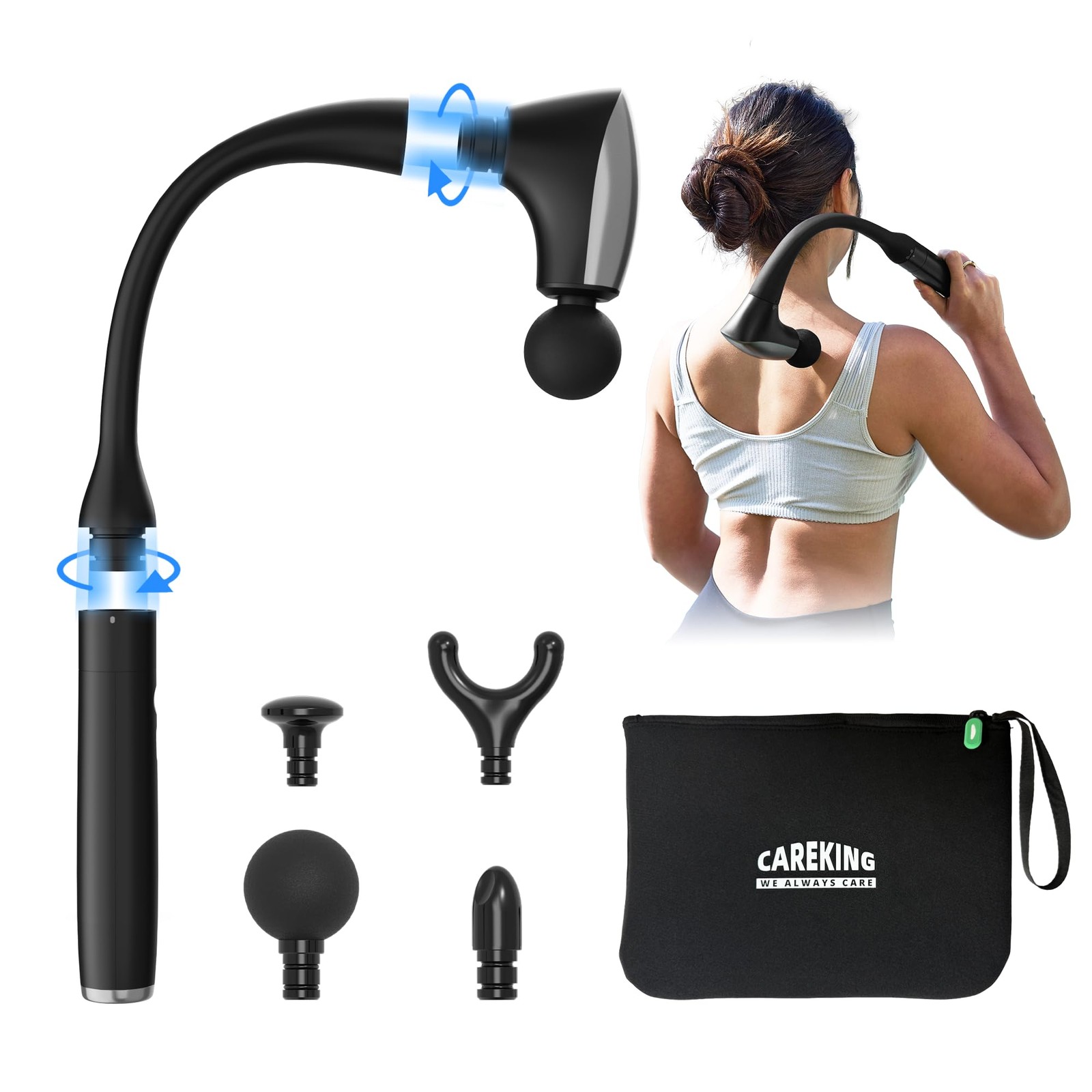 CAREKING 2-in-1 Detachable Muscle Massage Gun Deep Tissue with 20» Black