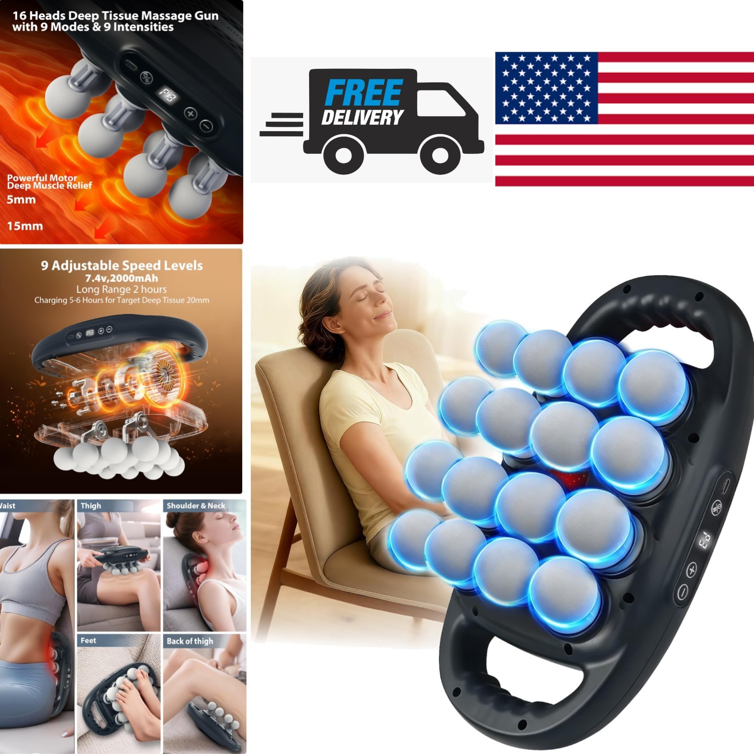 Customizable Percussion Massager with 9 Speed Levels for Muscle Soreness