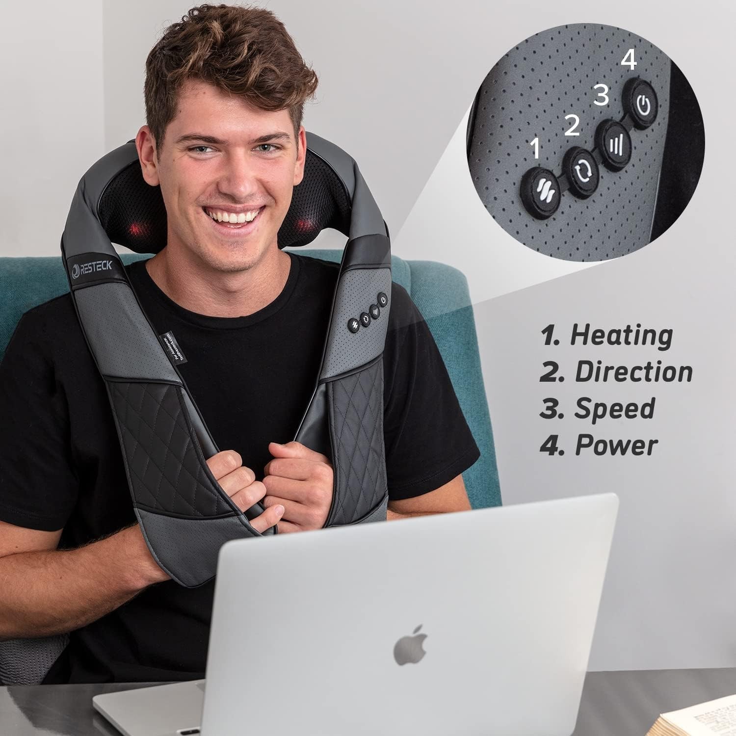 RESTECK Massagers for Neck and Back with Heat – Deep Tissue 3D Kneading Pillow
