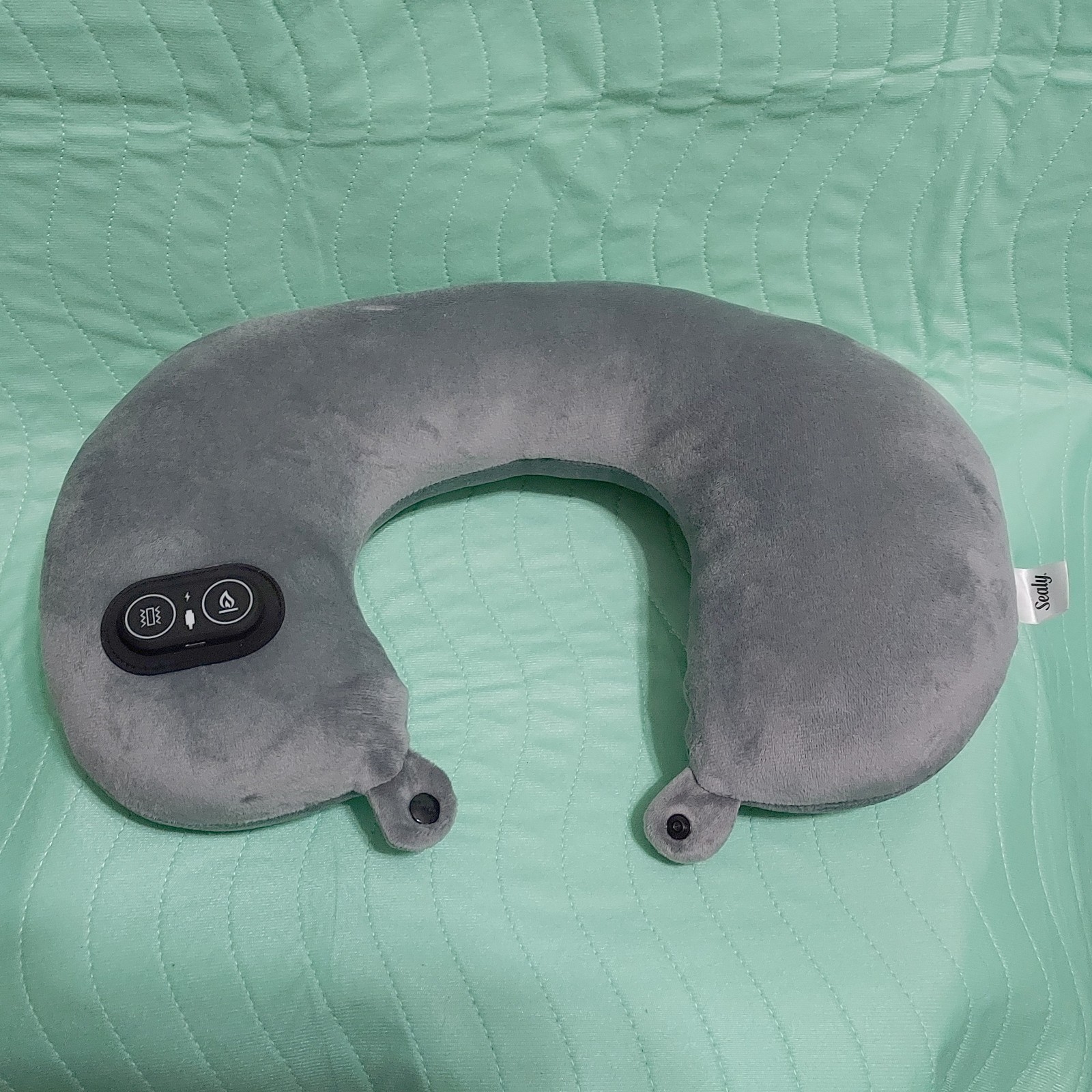 Grey Sealy Portable Heat Vibrating Neck Massage Plush Travel Pillow