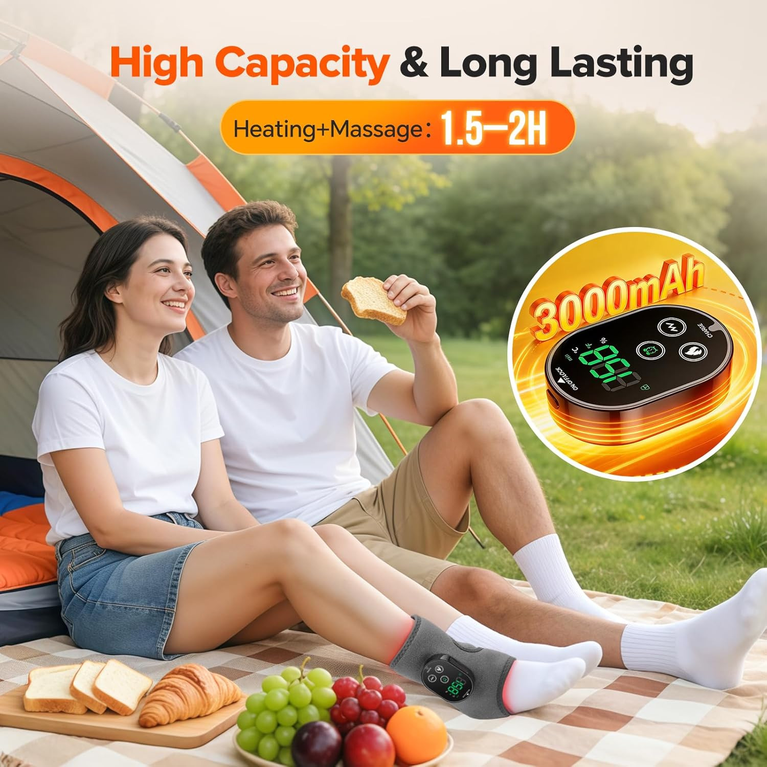 Cordless Foot Massager for Neuropathy, 3000Mah Rechargeable Ankle Heating Pad wi