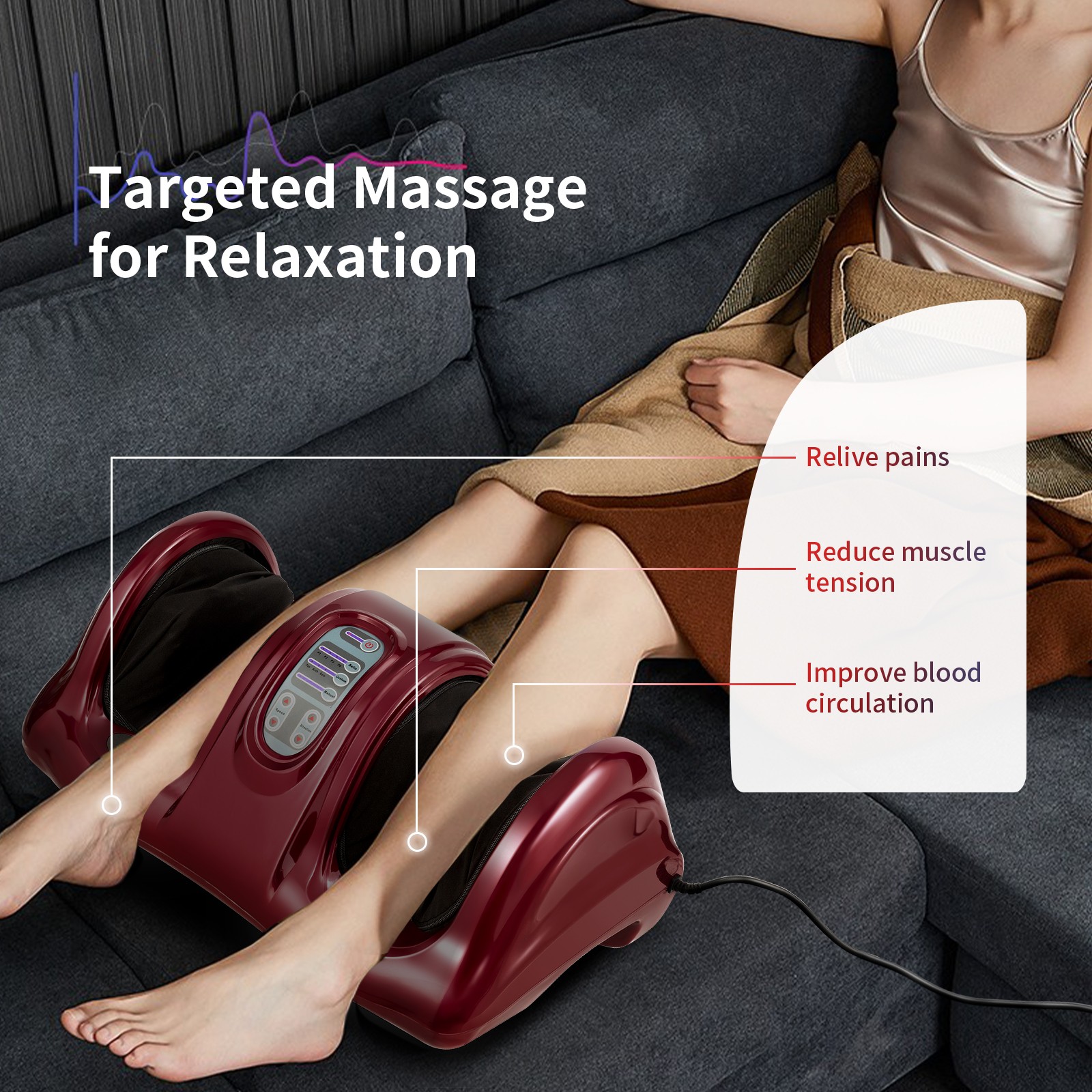 Electric Shiatsu Foot Massager Kneading and Rolling Leg Ankle w/Remote Burgundy