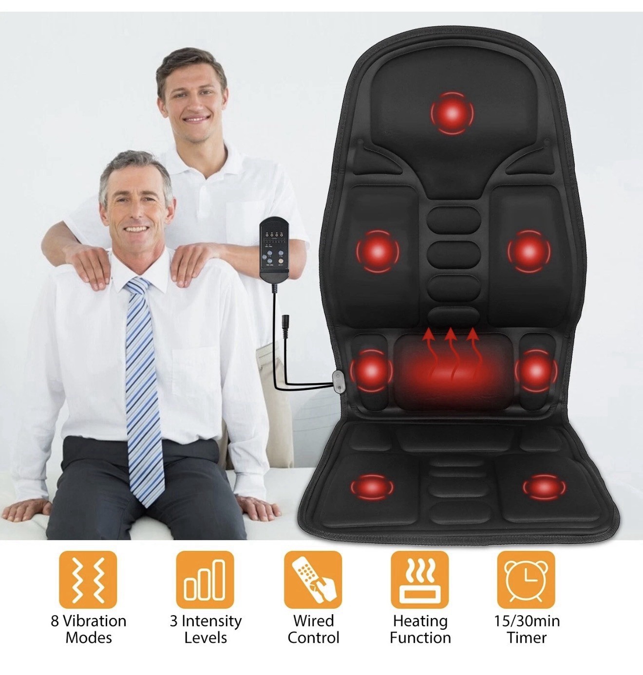 Massage Seat Cushion Heated Back Neck Body Massager Chair For Office Home Car