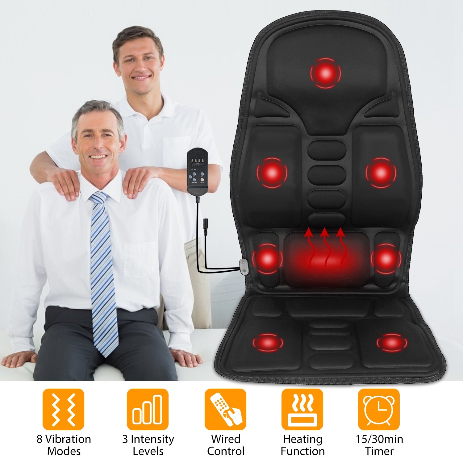 8 Modes Massage Seat Cushion Heated Back Neck Body Massager for Car Chair Mat