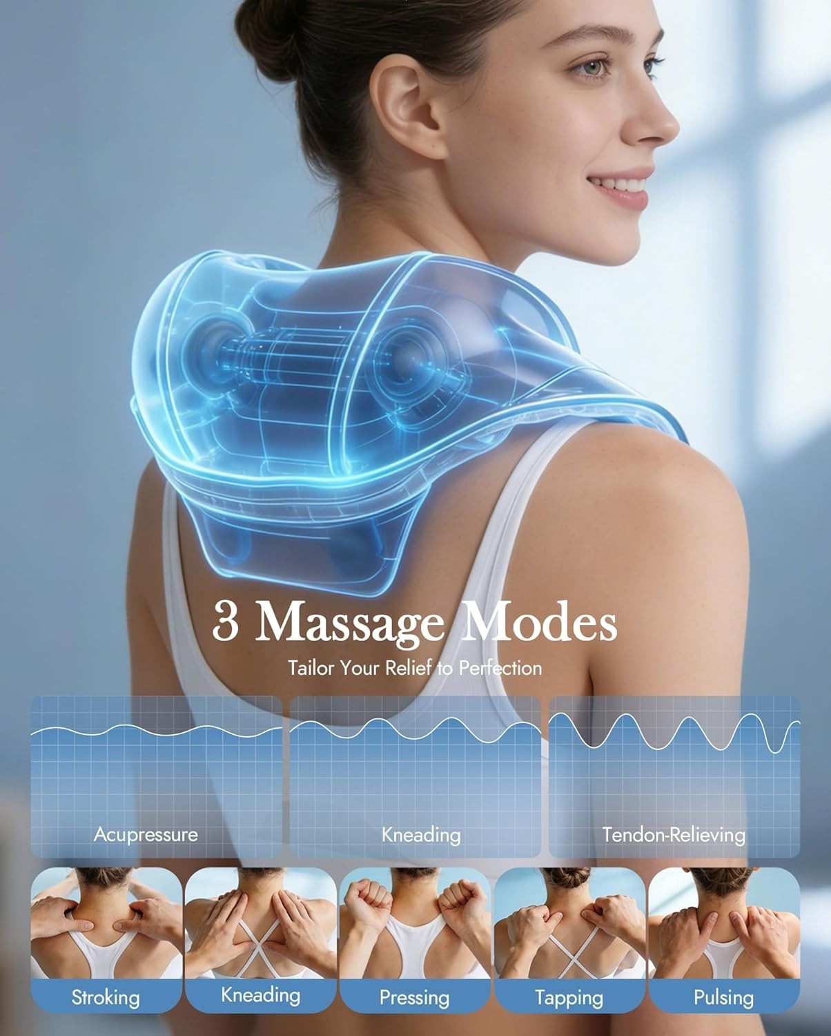 Neck Massager with Heat Cordless: Shiatsu Back Shoulder Massage Tools for Pain R
