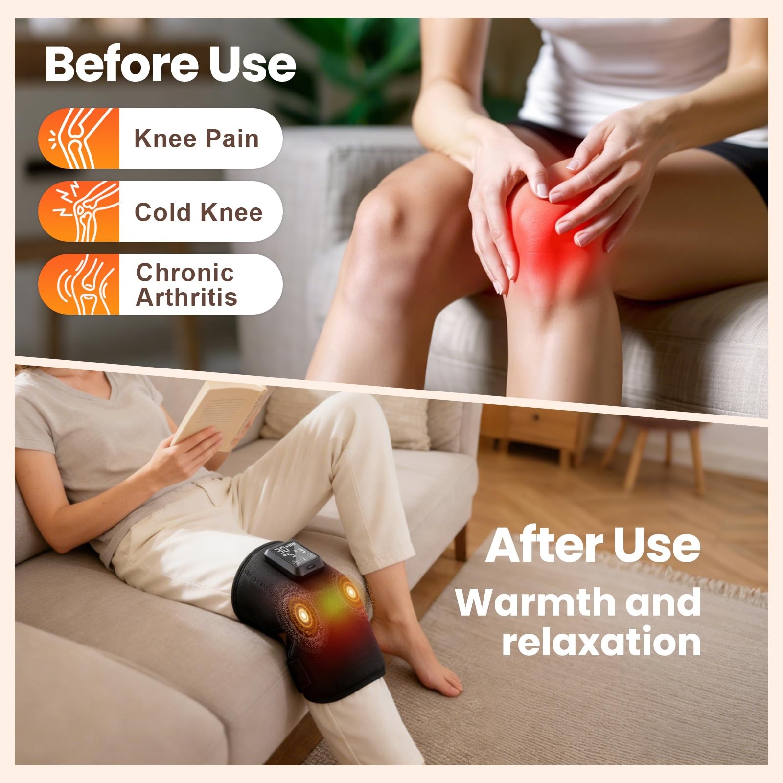 Knee Massager, 5000mAh Knee Heating Pad with 6 Heat & 6 Vibration Massage, He…