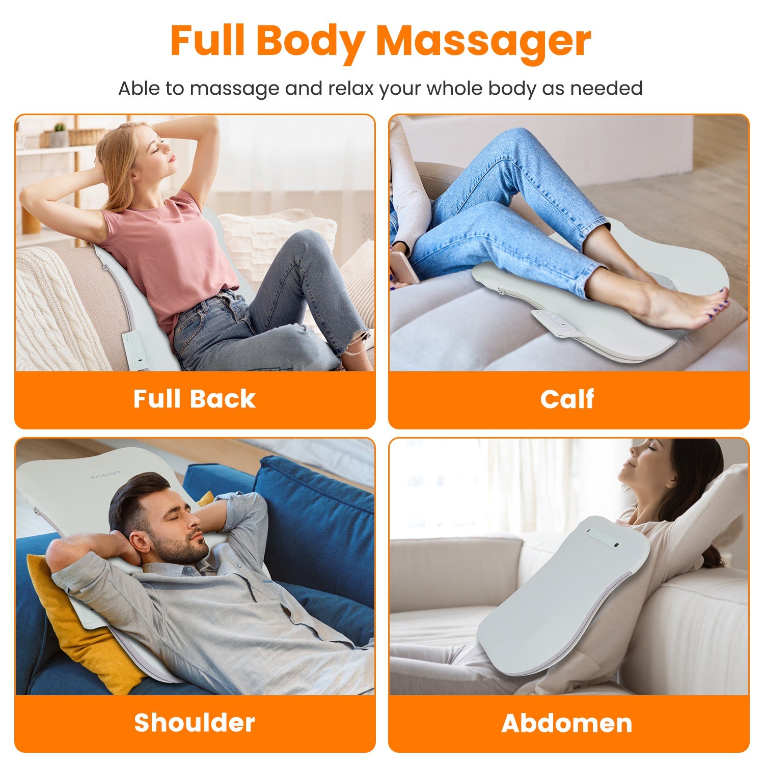 Heated Back Massager USB Rechargeable Electric Massage Cushion for Home Office