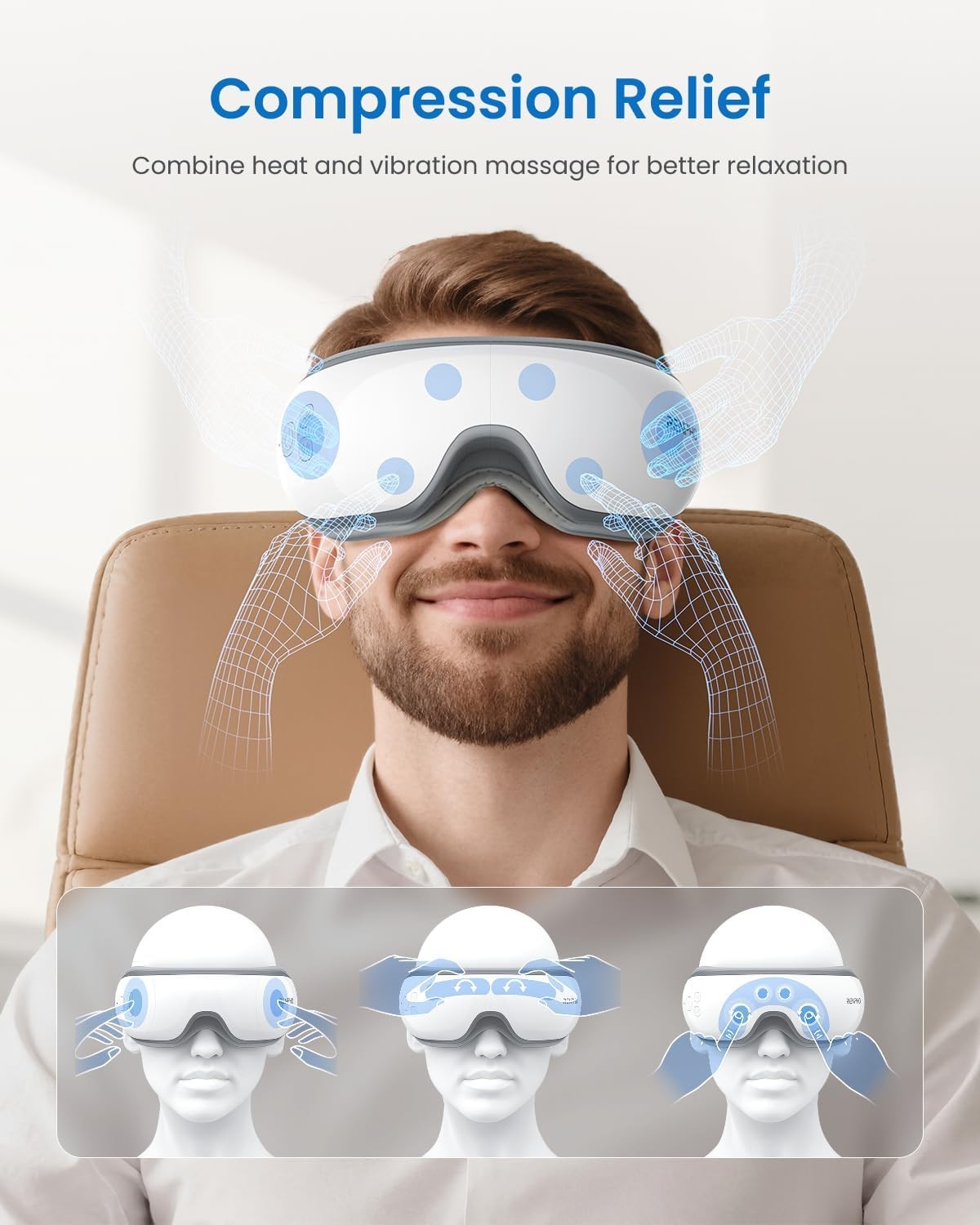 RENPHO Eyeris 1 Eye Massager with Heat & Compression |Rechargeable, Bluetooth Mu