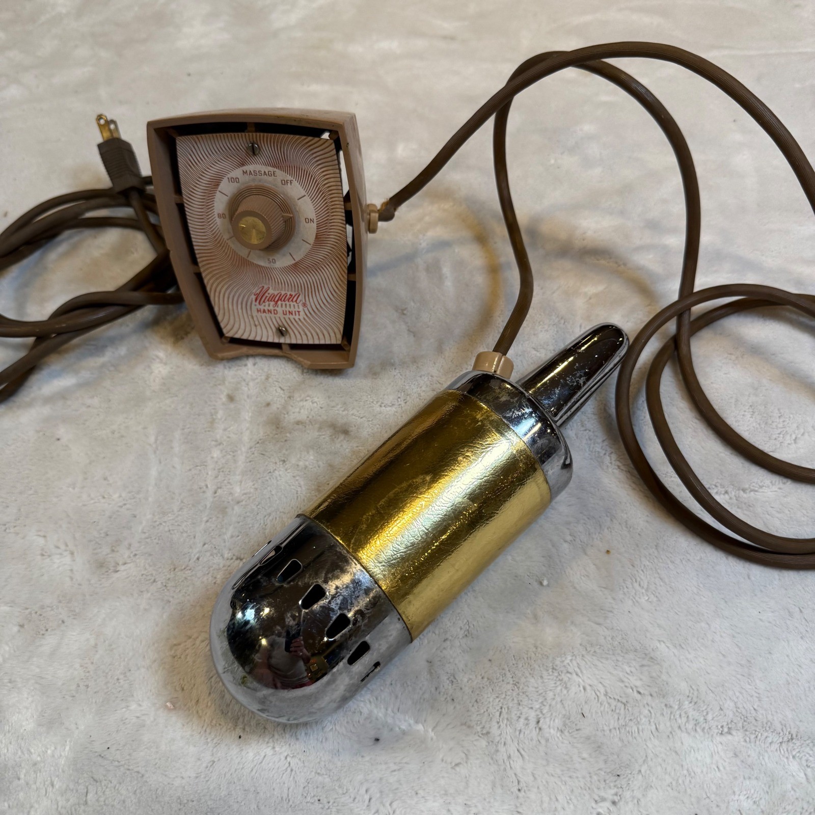 Vintage Niagara Hand Unit Cycloid-Action Massage Device Model 11 Chrome Gold