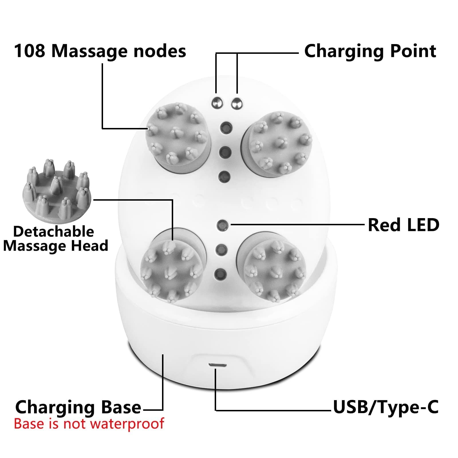 mxm2mxm Electric Scalp Massager with red Light 5*5*4.9, White
