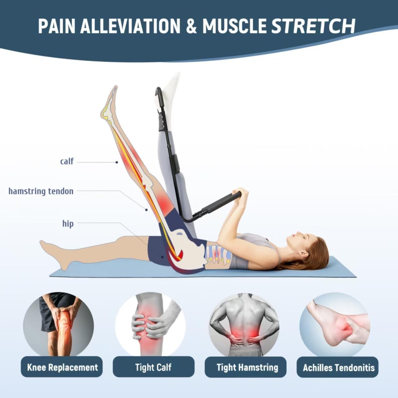 Hamstring Stretcher Knee Extension & Pain Relief Adjustable Low Back Calf Leg