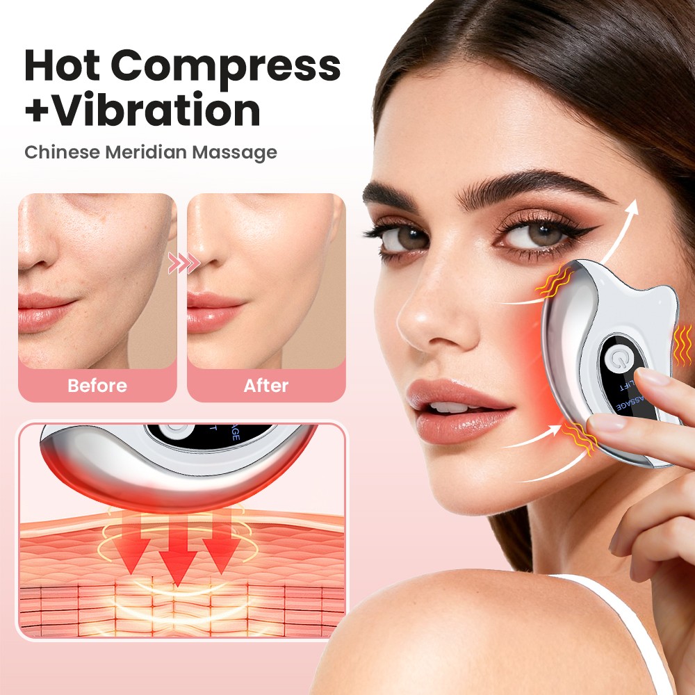Red Blue Light Gua Sha Facial Tool Heated Vibration Face Neck Lifting Massager