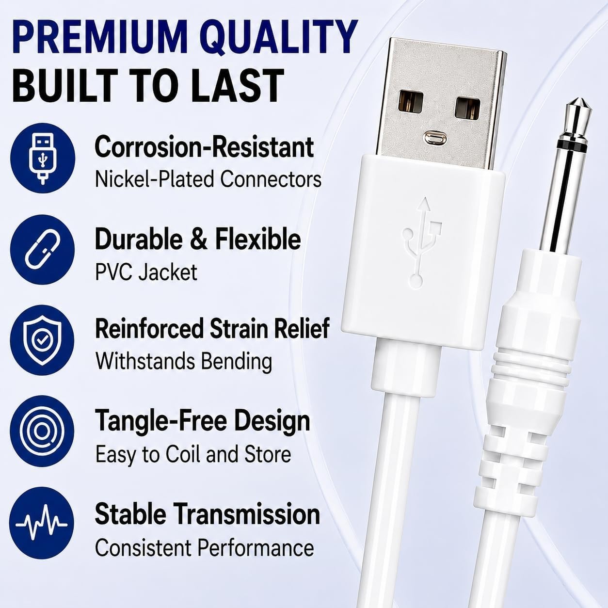 Versatile 2-Pack Fast Charging Cables for Massagers – USB and 2.5mm DC Included