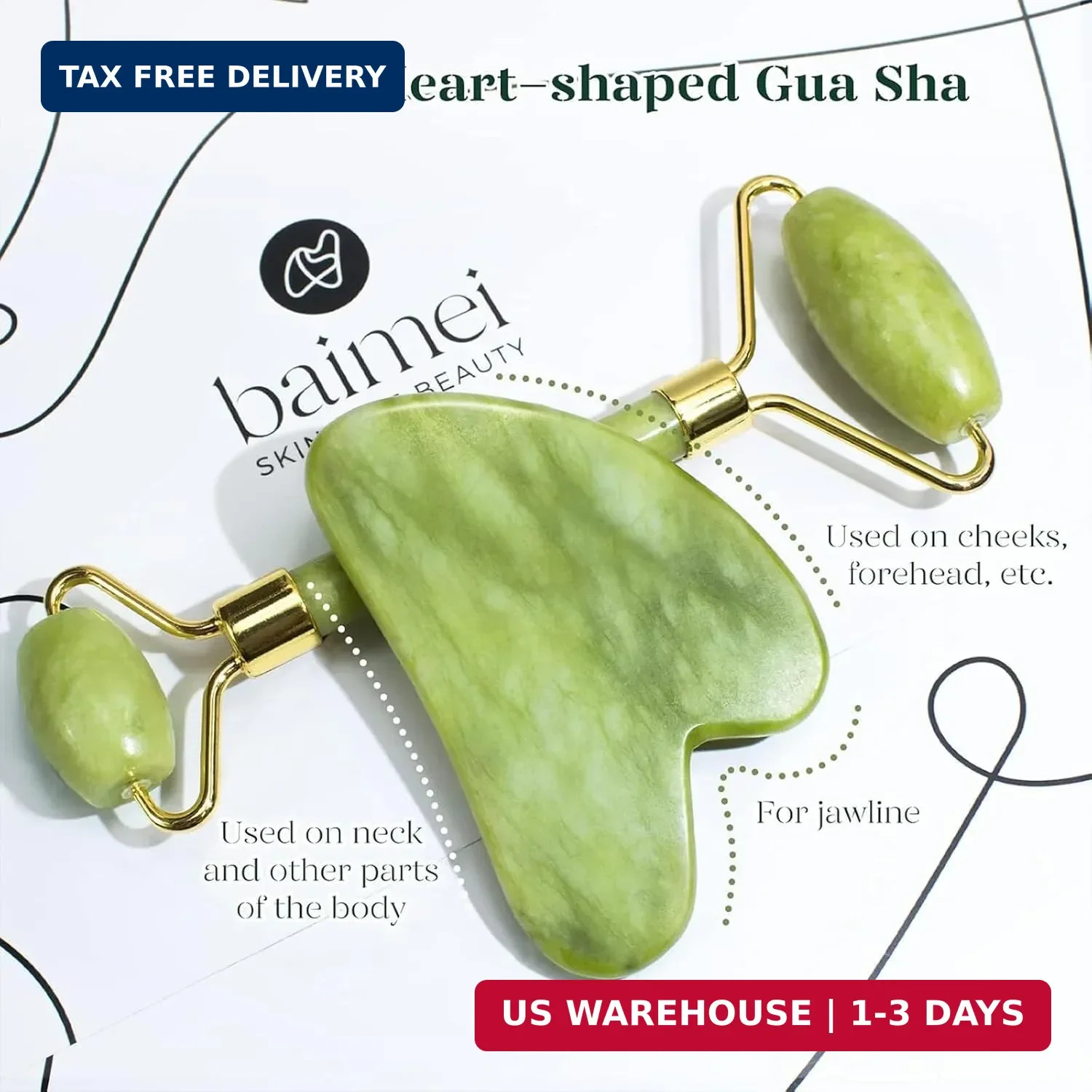 BAIMEI IcyMe Gua Sha & Jade Roller Set, Cooling Face Roller & Guasha Tool for Fa
