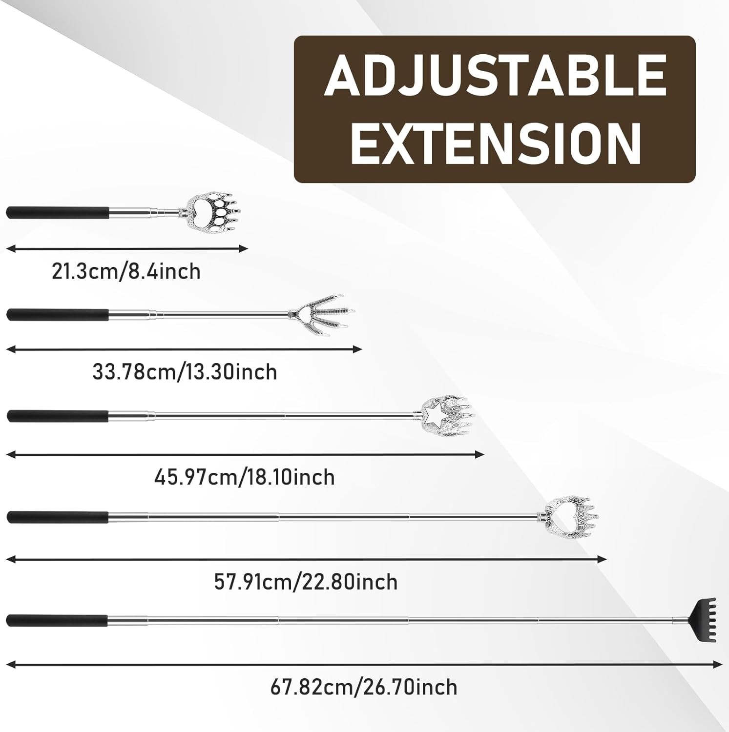 5 Pack Different Back Scratcher Portable Telescoping Rubber Handles