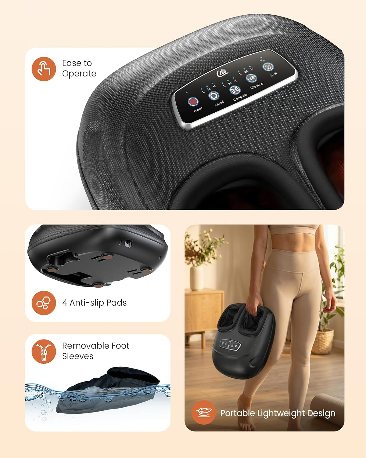 4-in-1 Foot Massager with Heat & Shiatsu for Pain Relief – Big Size 13