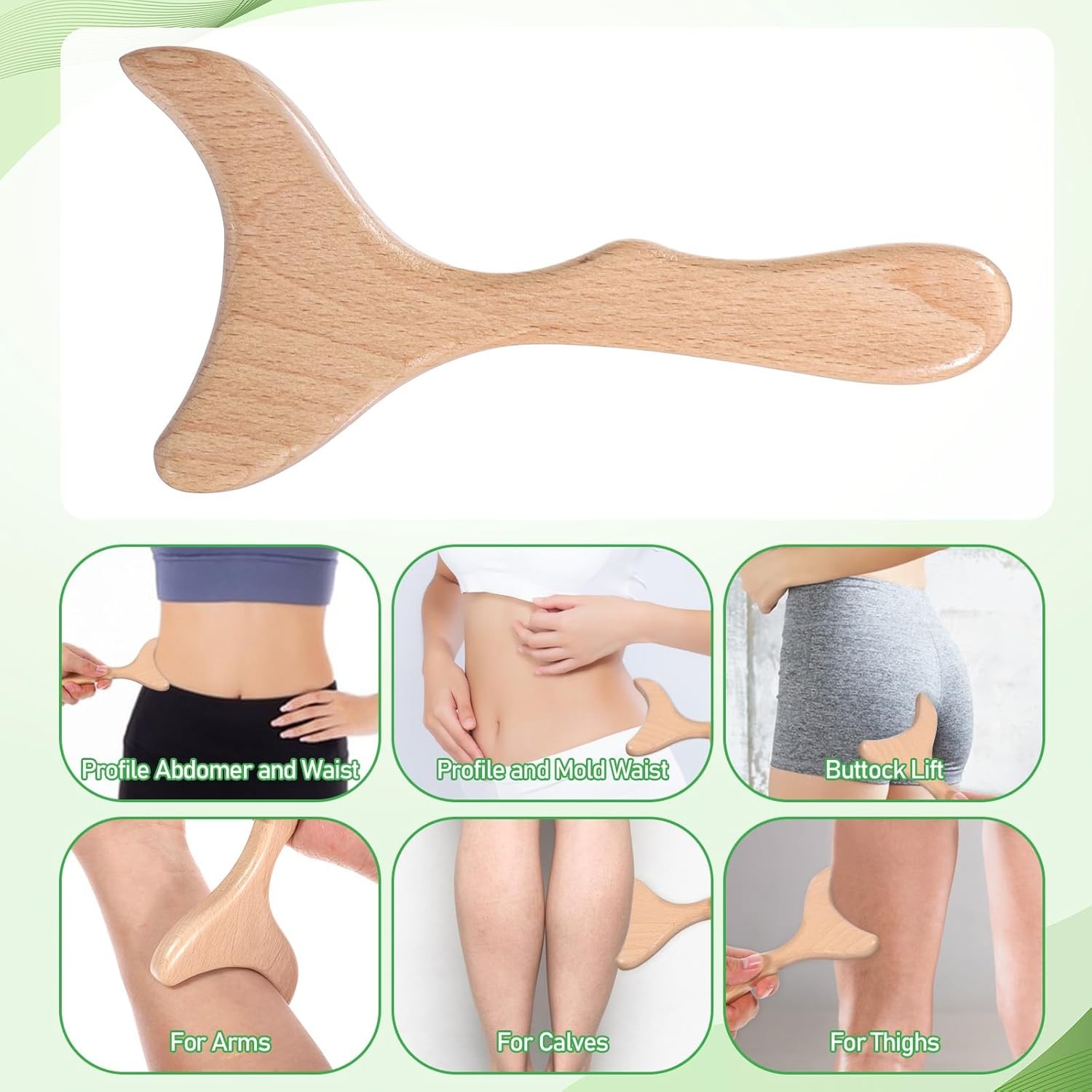 Lymphatic Drainage Massager, Natural Wood Therapy Massage Tools One-Handed Gua S