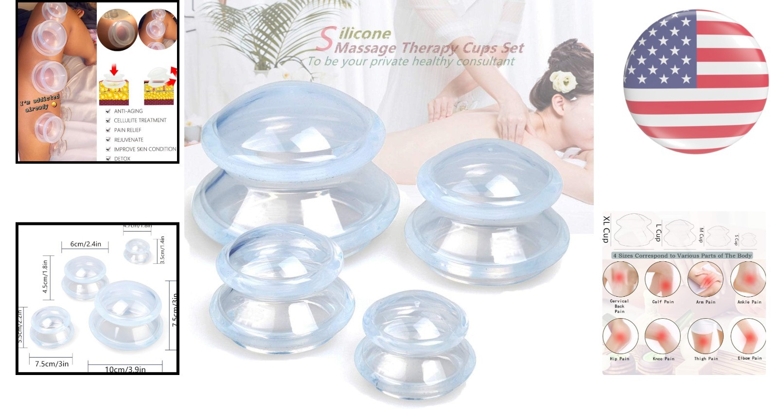 Multi-Size Silicone Cupping Cups for Whole Body Treatment – Professional Grade