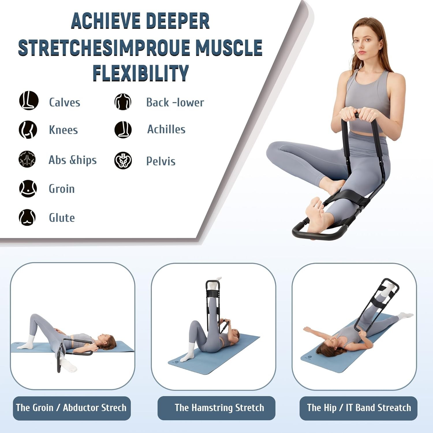Hamstring Stretcher Knee Extension & Pain Relief Adjustable Low Back Calf Leg