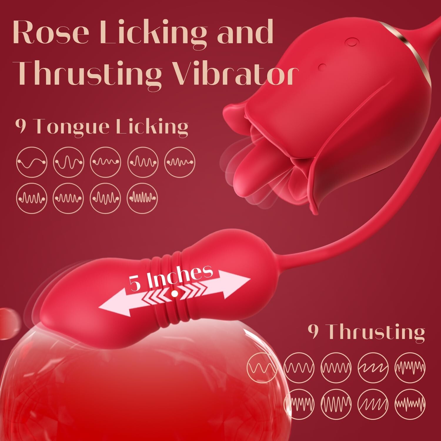 Rose Toys- 3in1 Toys Stimulator for Women with 9 Tongue & Thrusting